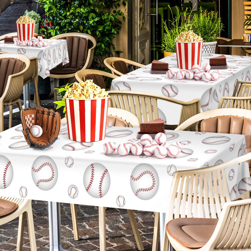 Lemicin 3 Pack Baseball Tablecloths 54 x 108 Inch Disposable Plastic Baseball Party Table Cover Rectangular Table Cloth for Kids Sports Birthday Party Games Decoration Dining Outdoor Picnics Supplies - Image 3